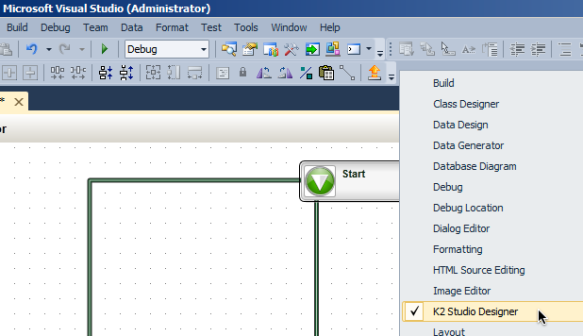K2 Designer Visual Studio extension toolbar