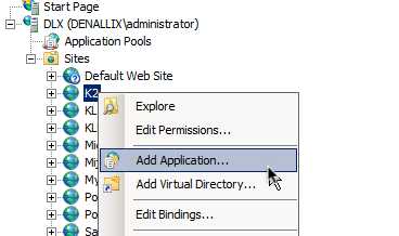 IIS manager add application