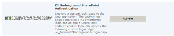 K2 Underground SharePoint Authentication Feature